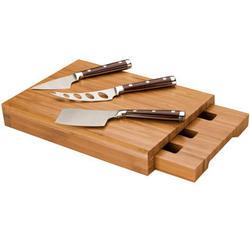 Bamboo Cheese Cutting Board with Stainless Steel Cleaver Set