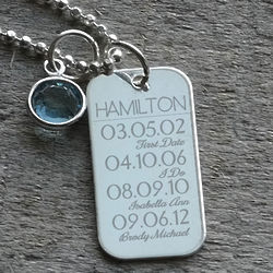 Four Important Dates Engraved Birthstone Necklace