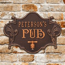 Personalized Pub Plaque with Hops & Barley Theme