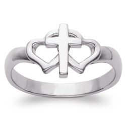 Sterling Silver Cross Heart Purity Ring