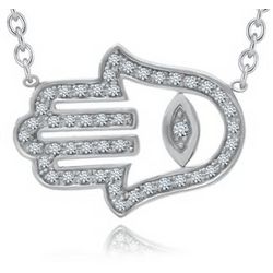 Diamond Hamsa Hand Necklace in Sterling Silver