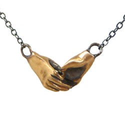 Embracing Hands Bronze Necklace