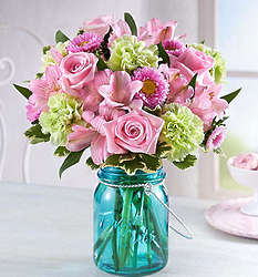 Splendid and Sweet Pink Flowers in Mason Jar Vase