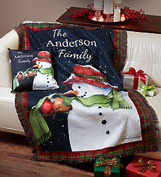 Personalized Snowman Throw Blanket and Pillow Gift Set