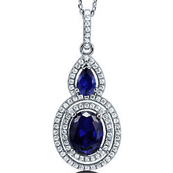 Sapphire Cubic Zirconia Sterling Silver Double Halo Necklace