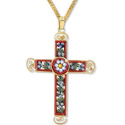 Italian Millefiori Mosaic Cross Necklace