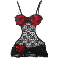 Black & Red Tie Back Lace Teddy Body Stocking