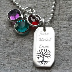 Family Tree Birthstone Engraved Mother's Necklace