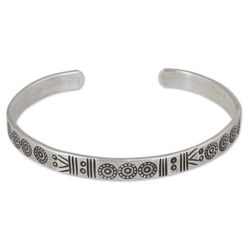 Ancestral Symbols Silver Cuff Bracelet