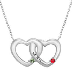 Couple's Sterling Silver Twin Hearts Birthstone Necklace