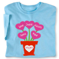 Personalized Mother's Day Heart Flower Pot T-Shirt