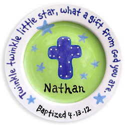 Personalized Baptism Boys Cross and Stars Ceramic Plate