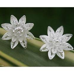 Sterling Silver Gardenia Flower Earrings