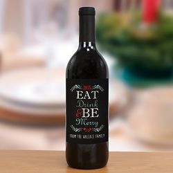 Personalized Be Merry Christmas Wine Bottle Label