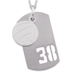 Sterling Silver Volleyball Sport Number Dog Tag Pendant Necklace