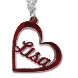 Acrylic Heart Pendant Necklace with Name