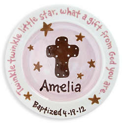Personalized Baptism Girls Cross and Stars Ceramic Plate