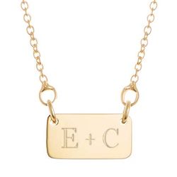 Couple's Personalized Initials Gold Bar Plaque Necklace