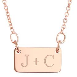 Couples Initial Plaque Bar Rose Gold Necklace