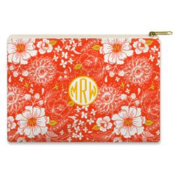 Personalized Monogram Zipper Pouch with White Flower Pattern