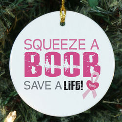 Squeeze a Boob Breast Cancer Awareness Christmas Ornament
