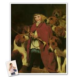 Classic Painting Girl with Foxhounds Personalized Print in Frame