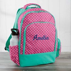 Pink Polka Dot Backpack with Personalized Embroidery