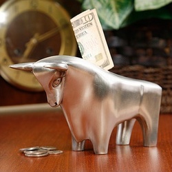 Personalized Brushed Silver Bull Bank