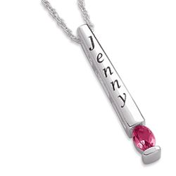 Sterling Silver Name and July Birthstone Bar Necklace
