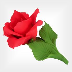 Porcelain Red Rose on Two Leaves