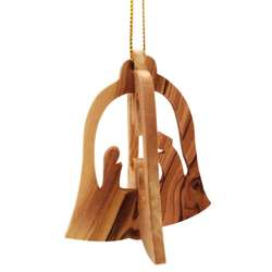 Olive Wood Bell Nativity Ornament