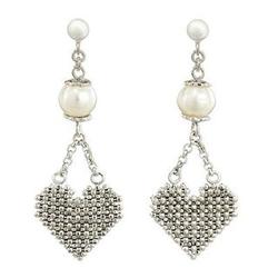 Cultured Pearl and Silver Heart Earrings