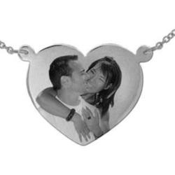 White Gold Heart-Shaped Black and White Photo Necklace