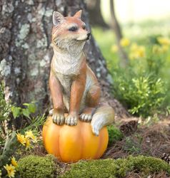 Fox on Glowing Pumpkin Statue
