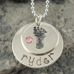 Pink or Blue Hand Stamped Footprint Necklace