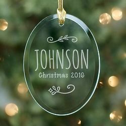 Engraved Family Name Oval Glass Ornament