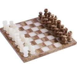 Onyx And Marble Chess Set in Brown and Ivory