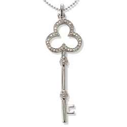Clover and Diamond Key Necklace in Sterling Silver