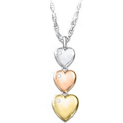 "Our Love Grows Stronger" 3-Heart Diamond Pendant Necklace