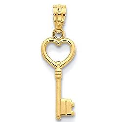 14K Gold Heart Key Pendant
