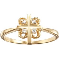 14k Gold Christian Cross Promise Ring with Diamonds
