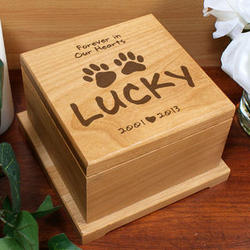 Engraved Personalized Wooden Memorial Paw Print Pet Urn