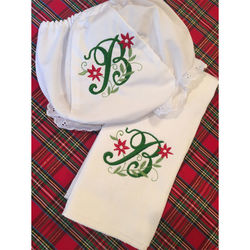 Embroidered Initial Holiday Burp Cloth and Bloomer Set