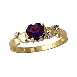 Amethyst and Diamond Heart Ring in 14K Yellow Gold