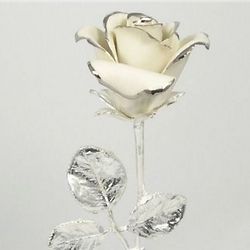 Porcelain White Rose with Silver Stem