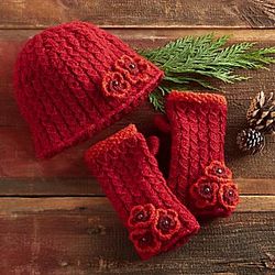 Nepali Rhododendron Knit Hat and Gloves