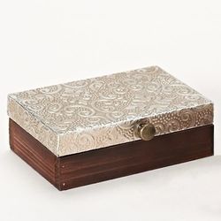 Decorative Metal and Wood Rosary Box