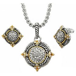 Round Pave Cubic Zirconia Cable Necklace And Earrings