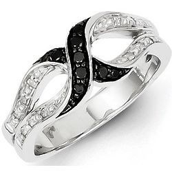 Crossover White and Black Diamond Ring