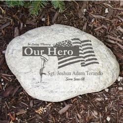 Personalized US Flag Military Memorial Garden Stone